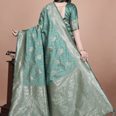 Exquisite Green Silk Saree with Gold Zari Work – Indian Wedding Saree