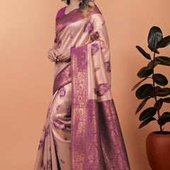 Stylish Pink and Purple Silk Saree with Golden Zari Work – Perfect for Special Occasions and Festivities