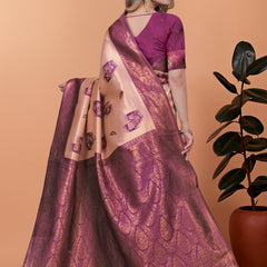 Stylish Pink and Purple Silk Saree with Golden Zari Work – Perfect for Special Occasions and Festivities