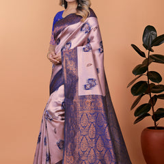 Stunning Pink and Blue Silk Saree with Golden Zari Work – Ideal for Festivals and Celebrations
