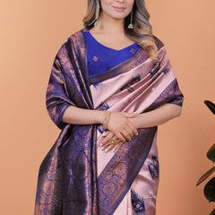 Stunning Pink and Blue Silk Saree with Golden Zari Work – Ideal for Festivals and Celebrations