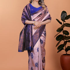Stunning Pink and Blue Silk Saree with Golden Zari Work – Ideal for Festivals and Celebrations