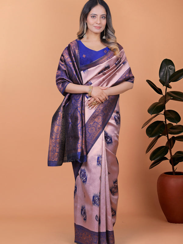 Stunning Pink and Blue Silk Saree with Golden Zari Work – Ideal for Festivals and Celebrations