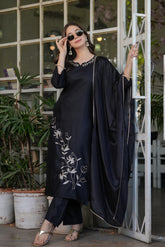 Black Embroidered Kurta Set with Dupatta for Women