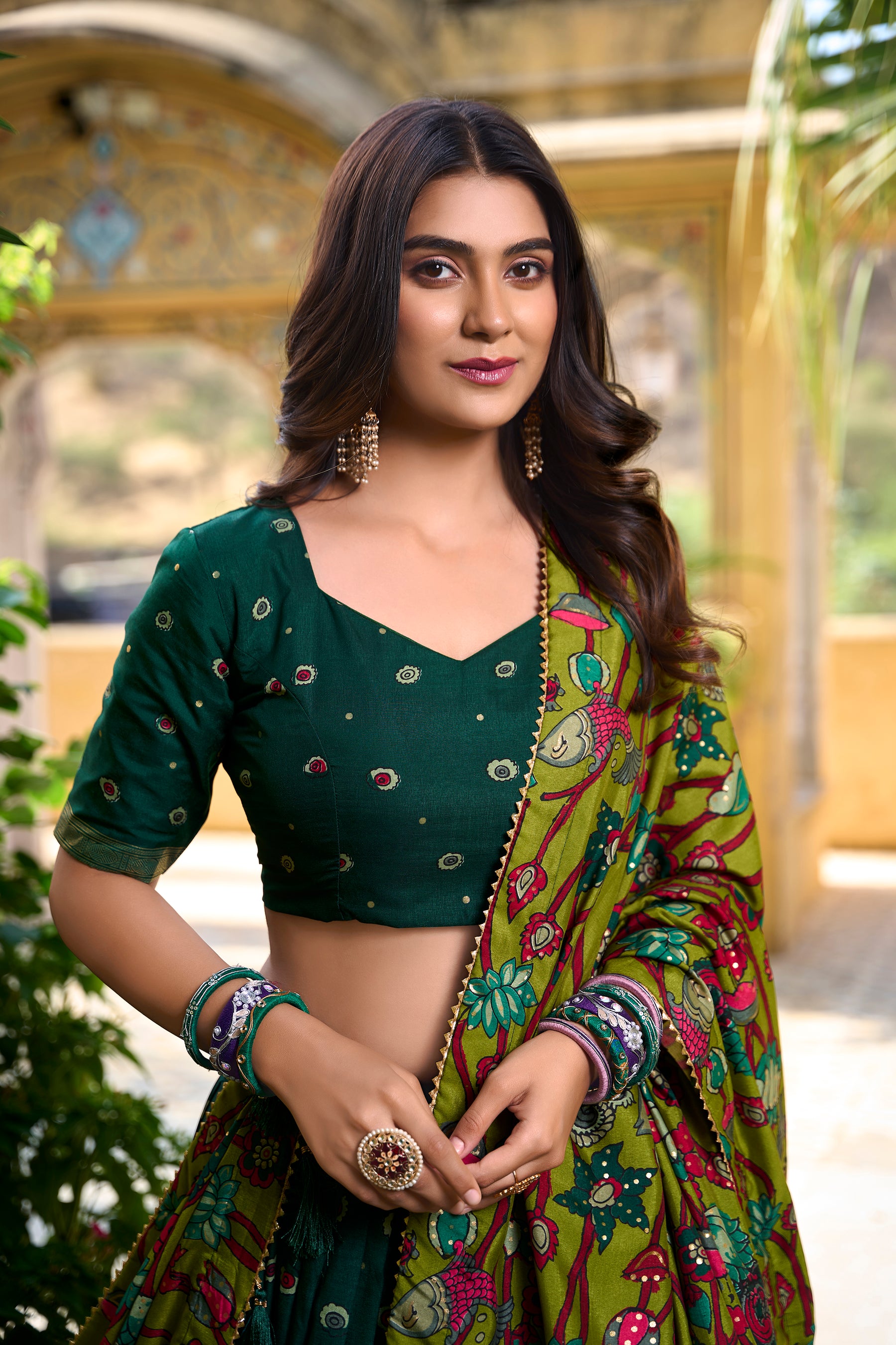 Designer Green Ethnic Lehenga Choli with Elephant & Floral Print