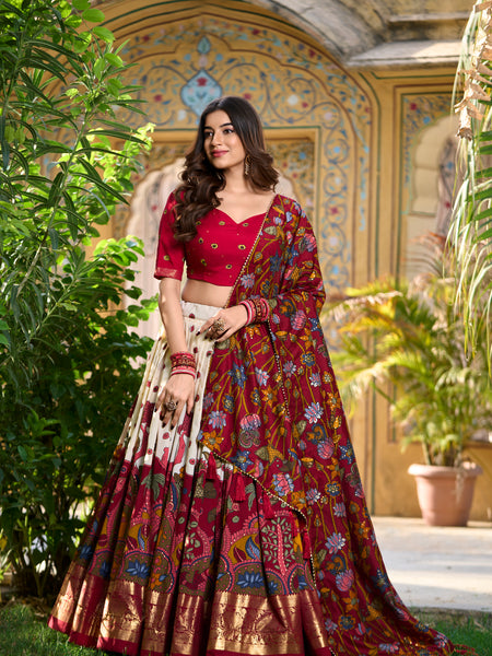 Designer OFF-White Ethnic Lehenga Choli with Elephant & Floral Print