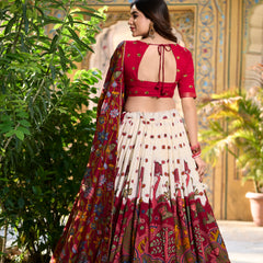 Designer OFF-White Ethnic Lehenga Choli with Elephant & Floral Print