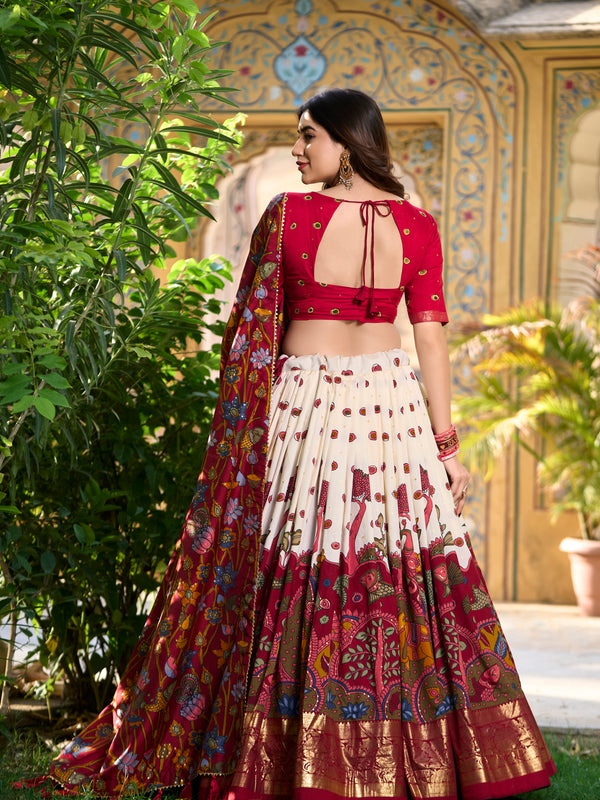 Designer OFF-White Ethnic Lehenga Choli with Elephant & Floral Print
