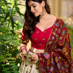 Designer OFF-White Ethnic Lehenga Choli with Elephant & Floral Print