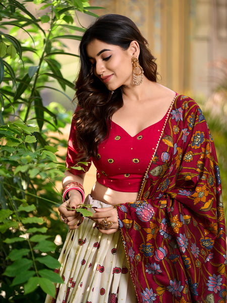 Designer OFF-White Ethnic Lehenga Choli with Elephant & Floral Print