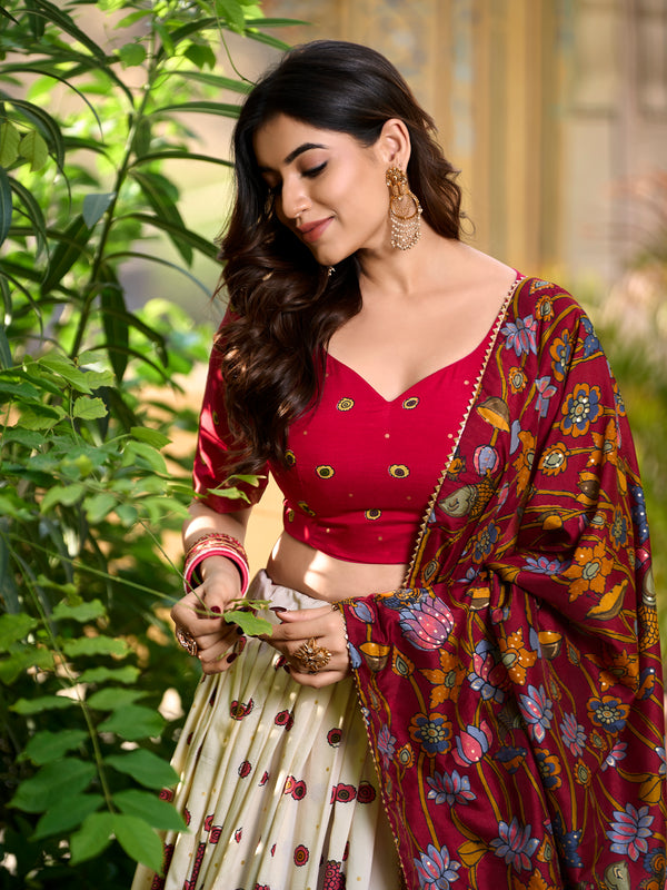 Designer OFF-White Ethnic Lehenga Choli with Elephant & Floral Print