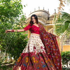 Designer OFF-White Ethnic Lehenga Choli with Elephant & Floral Print