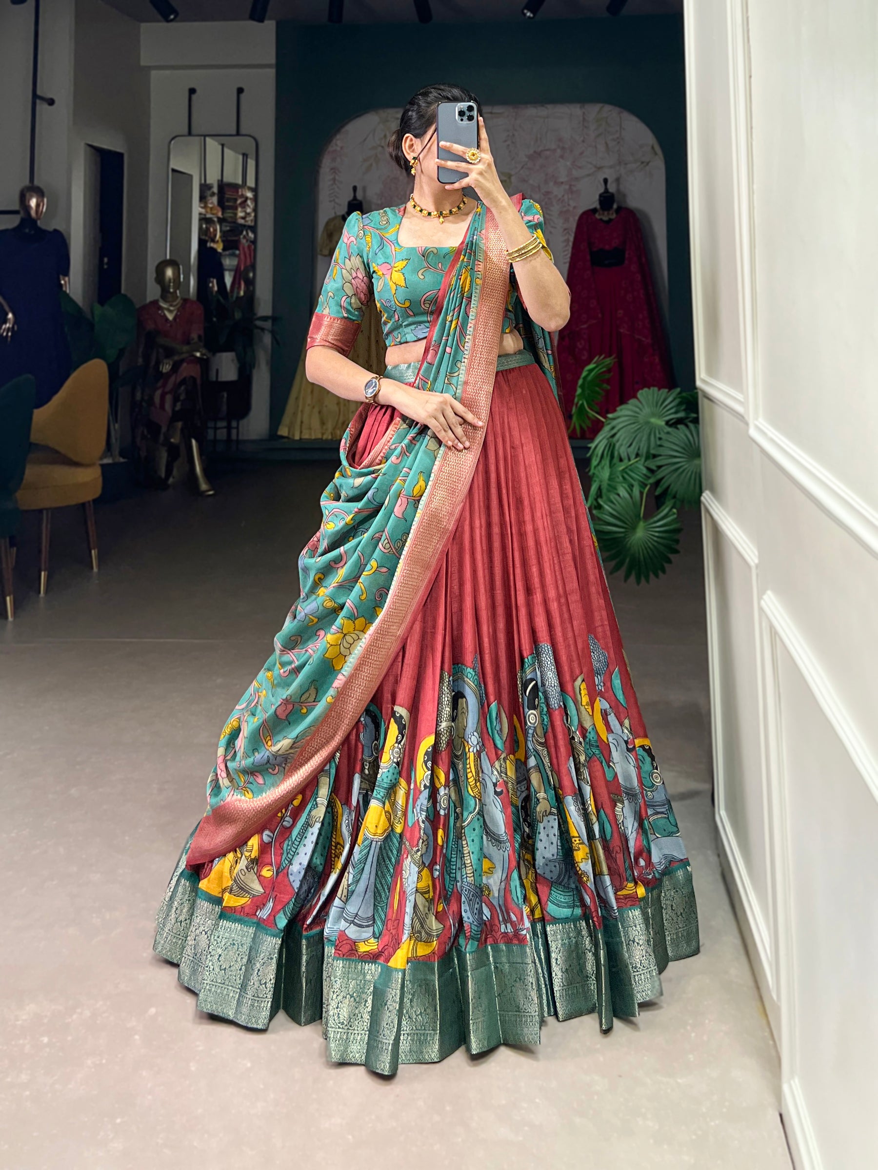Gorgeous Red Lehenga with Intricate Artwork & Embellished Border