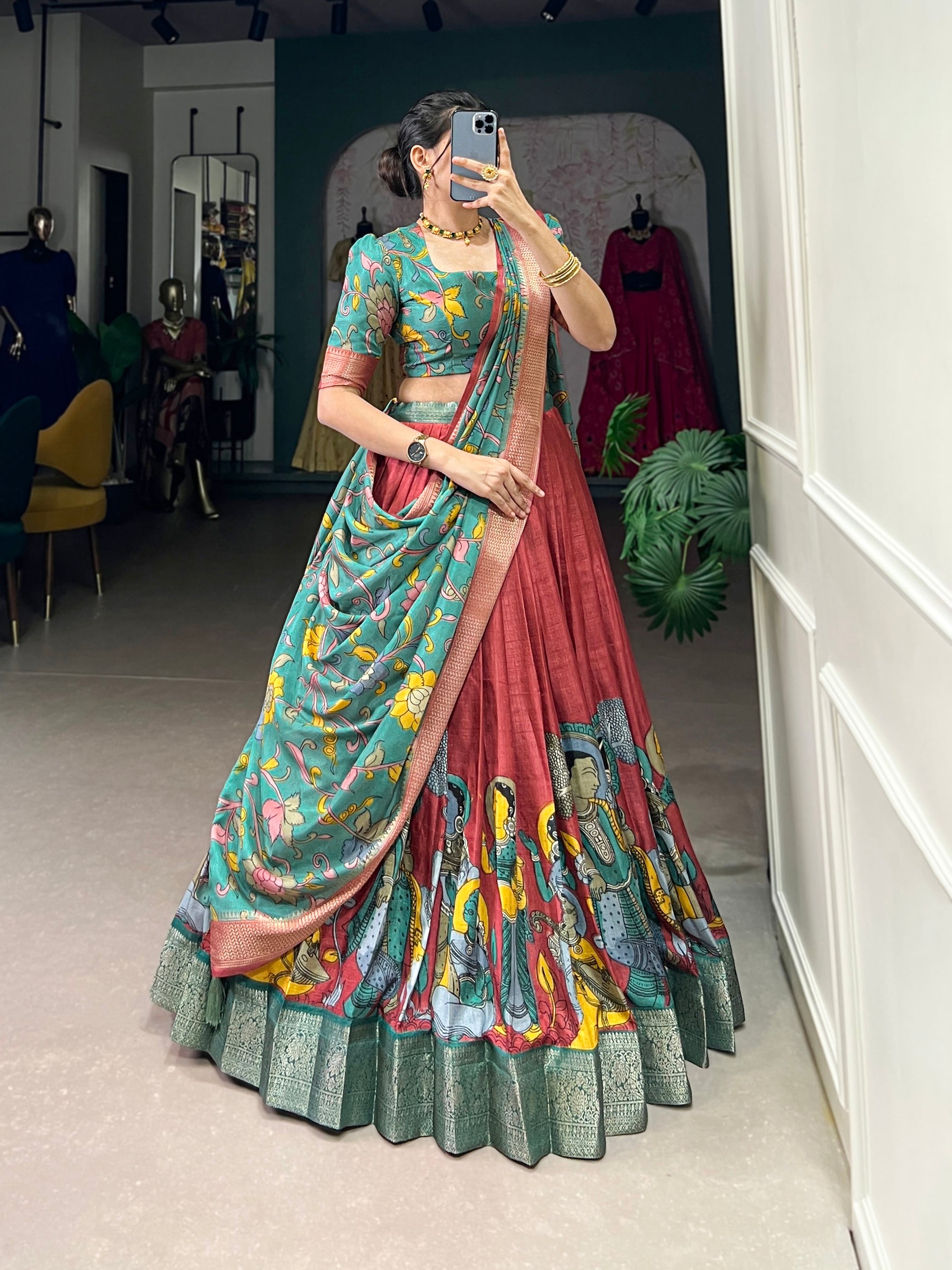 Gorgeous Red Lehenga with Intricate Artwork & Embellished Border