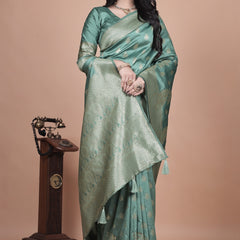  Green Silk Saree with Intricate Peacock Zari Work – Traditional Banarasi Design for Weddings & Festive Occasions