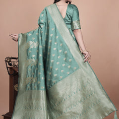 Green Silk Saree with Intricate Peacock Zari Work – Traditional Banarasi Design for Weddings & Festive Occasions