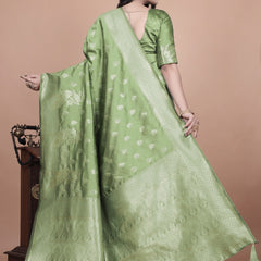 Traditional Green Banarasi Silk Saree with Floral & Peacock Design - Perfect for Weddings and Festivals