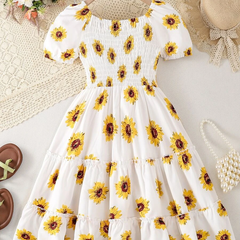 Glamgait Off-White Color Flower Printed Short Sleeve Baby Girl Dress
