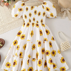 Glamgait Off-White Color Flower Printed Short Sleeve Baby Girl Dress