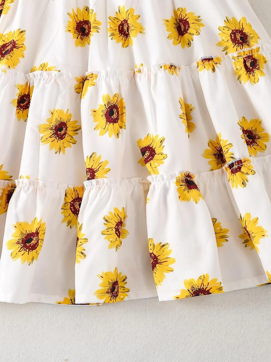 Glamgait Off-White Color Flower Printed Short Sleeve Baby Girl Dress