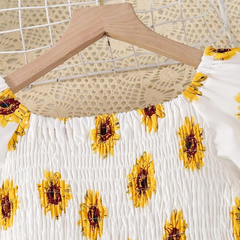 Glamgait Off-White Color Flower Printed Short Sleeve Baby Girl Dress