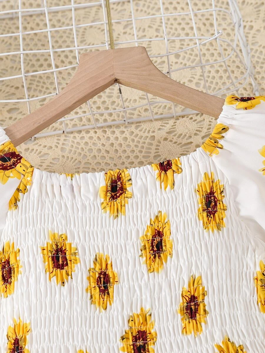 Glamgait Off-White Color Flower Printed Short Sleeve Baby Girl Dress