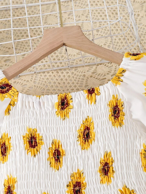Glamgait Off-White Color Flower Printed Short Sleeve Baby Girl Dress