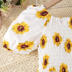 Glamgait Off-White Color Flower Printed Short Sleeve Baby Girl Dress
