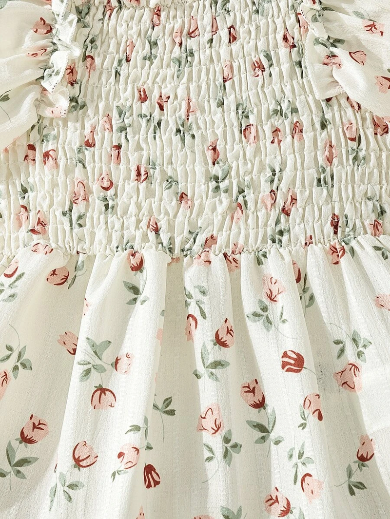 Glamgait White Floral Printed Flared Sleeve Baby Dress