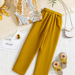 Girls Mustard Top & Pants Set | Kids Stylish Co-Ord Outfit