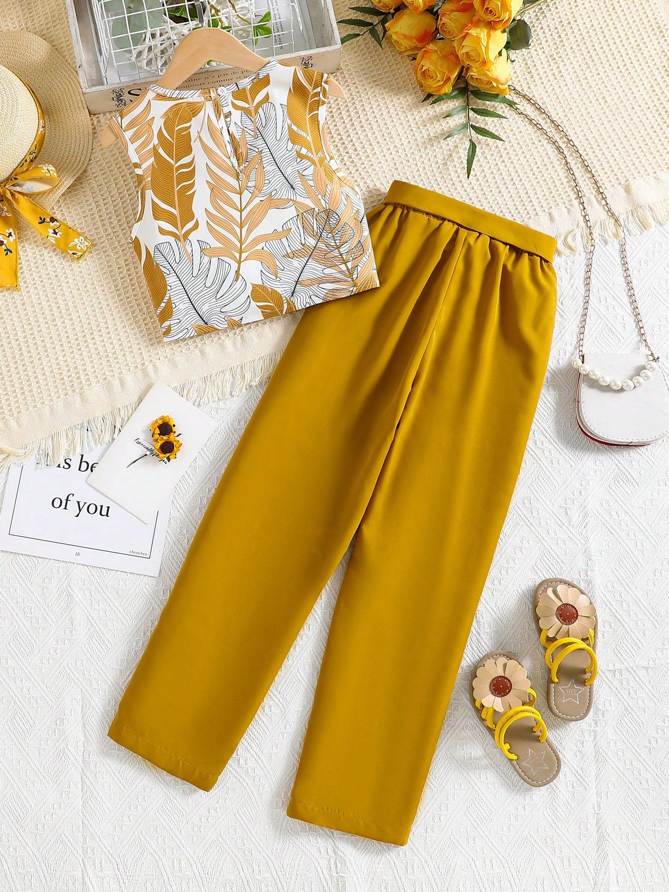 Girls Mustard Top & Pants Set | Kids Stylish Co-Ord Outfit