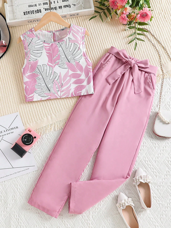 Girls Pink Top & Pants Set | Kids Stylish Co-Ord Outfit