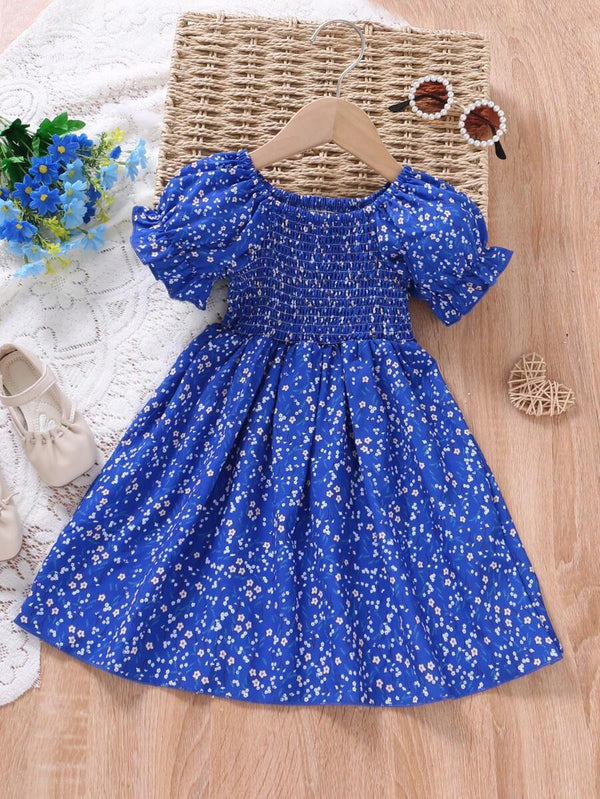 Glamgait Blue Color Floral Printed Short Sleeve Midi Baby Dress
