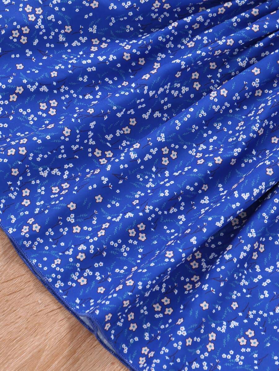 Glamgait Blue Color Floral Printed Short Sleeve Midi Baby Dress