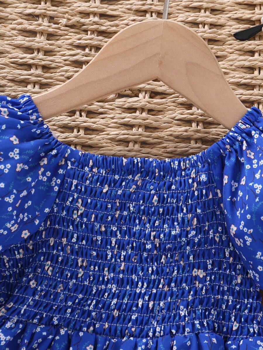 Glamgait Blue Color Floral Printed Short Sleeve Midi Baby Dress
