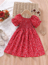 Glamgait Red Color Floral Printed Short Sleeve Midi Girls Dress