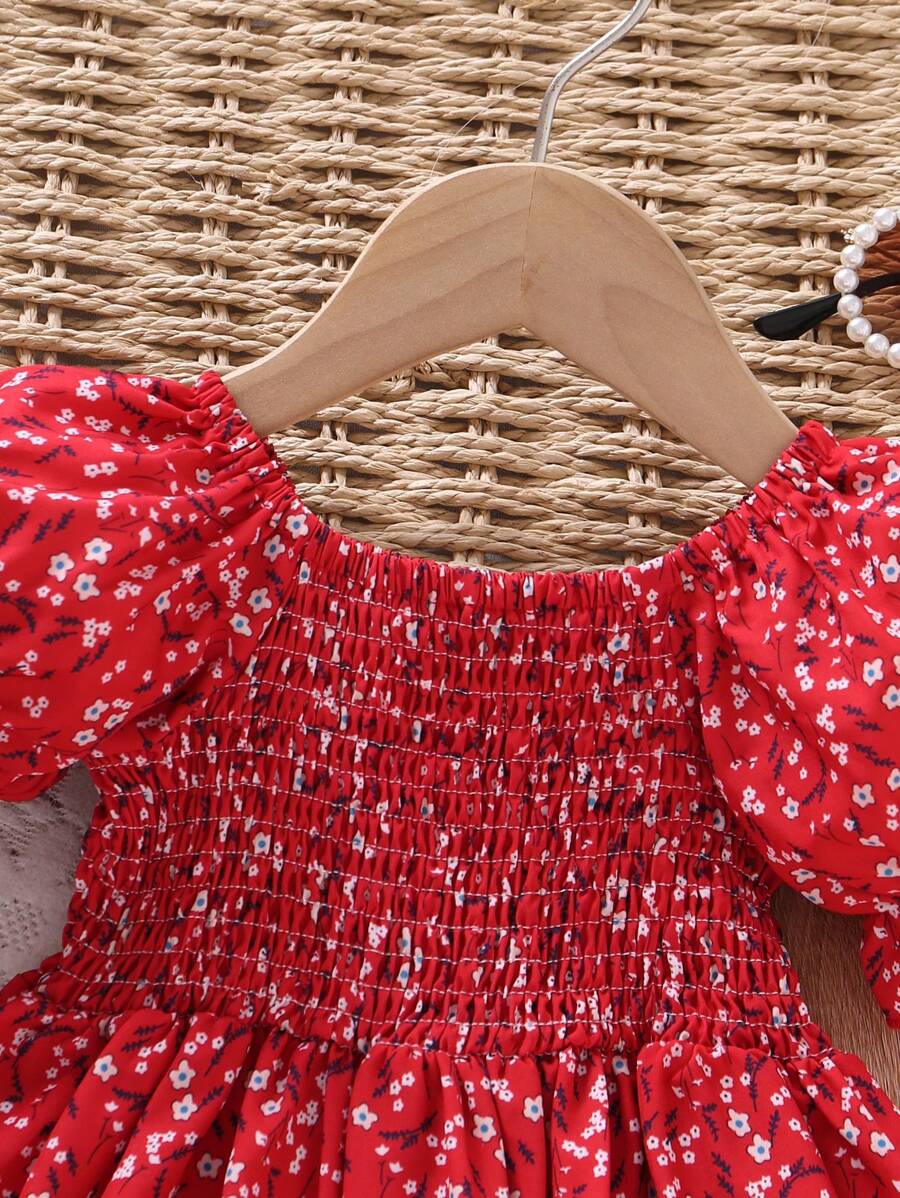 Glamgait Red Color Floral Printed Short Sleeve Midi Girls Dress