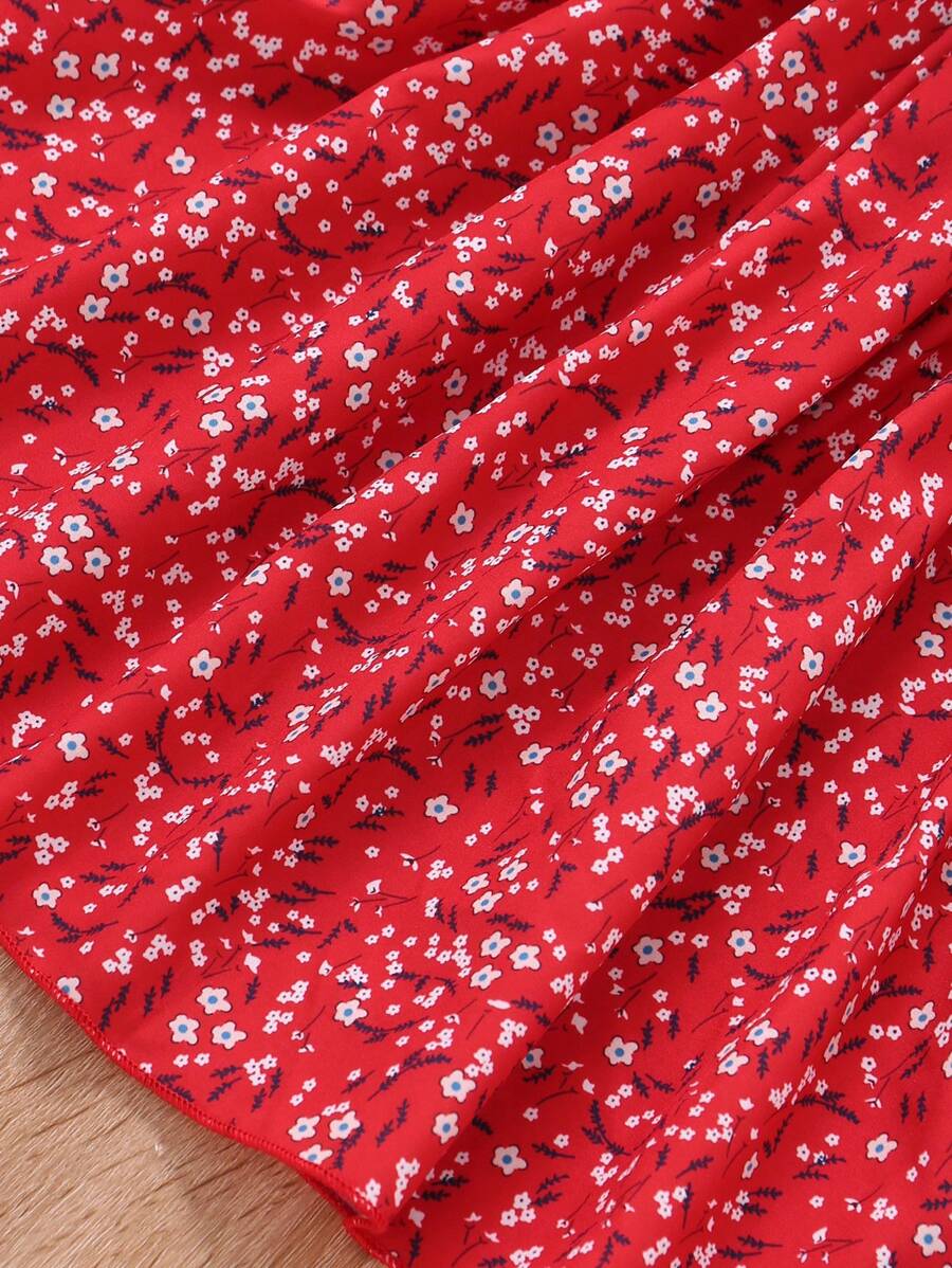 Glamgait Red Color Floral Printed Short Sleeve Midi Girls Dress