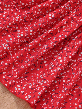 Glamgait Red Color Floral Printed Short Sleeve Midi Girls Dress