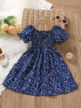 Glamgait Navy Blue Floral Printed Short Sleeve Midi Baby Dress