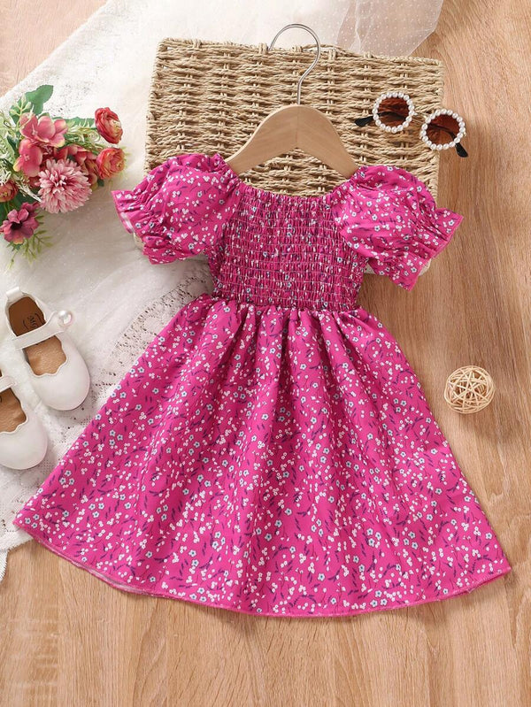 Glamgait Pink Color Floral Printed Short Sleeve A-Line Baby Dress