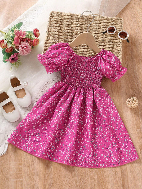 Glamgait Pink Color Floral Printed Short Sleeve A-Line Baby Dress