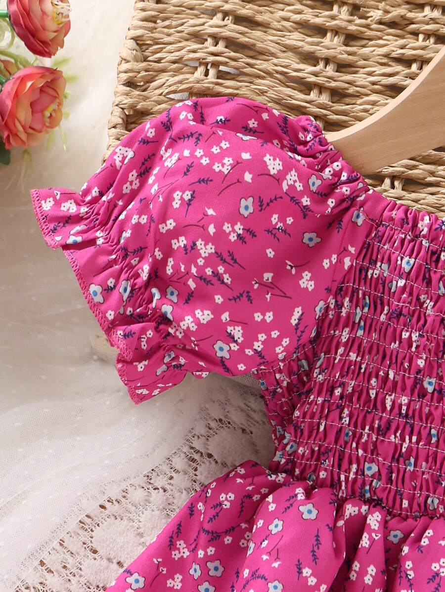 Glamgait Pink Color Floral Printed Short Sleeve A-Line Baby Dress