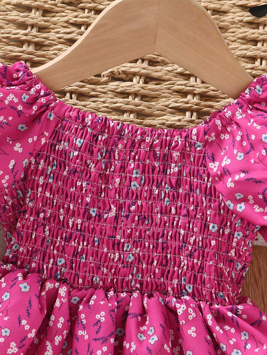 Glamgait Pink Color Floral Printed Short Sleeve A-Line Baby Dress