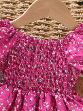 Glamgait Pink Color Floral Printed Short Sleeve A-Line Baby Dress