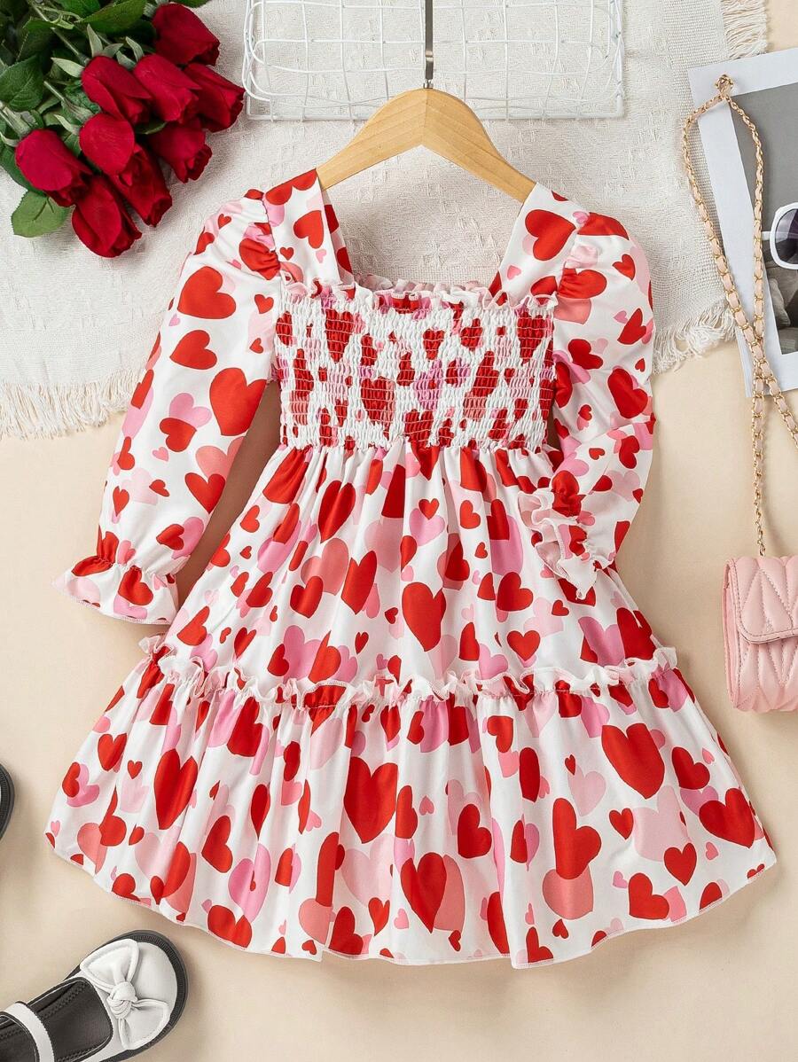 Glamgait Multicolor Heart Theme Full Sleeve Midi Kids Dress 