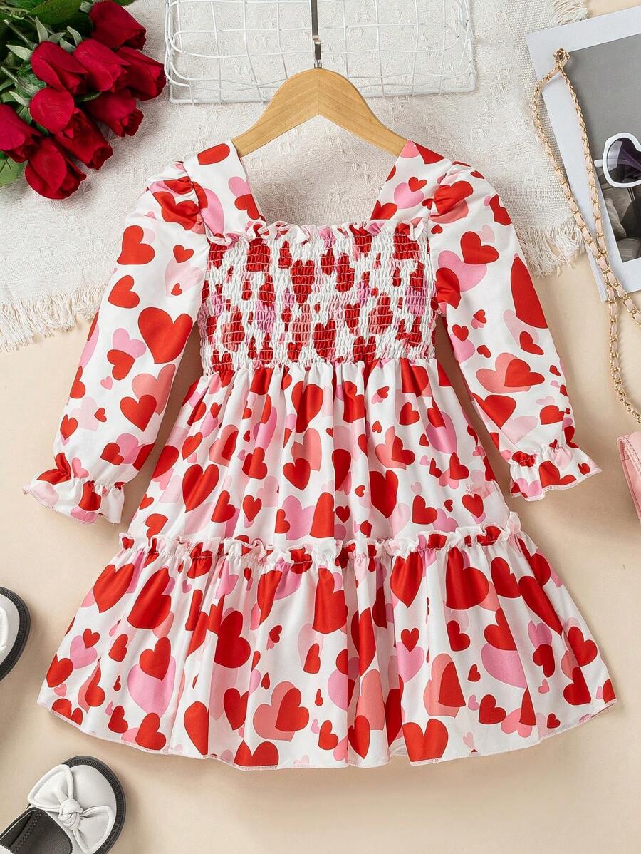 Glamgait Multicolor Heart Theme Full Sleeve Midi Kids Dress 