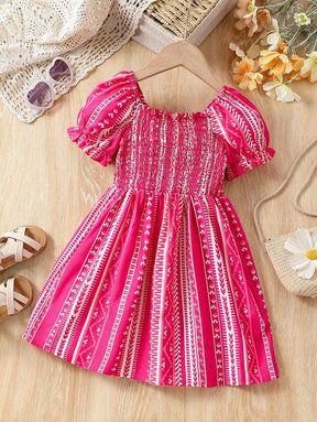 Glamgait Pink Color Printed Short Sleeve Midi Kids Dress