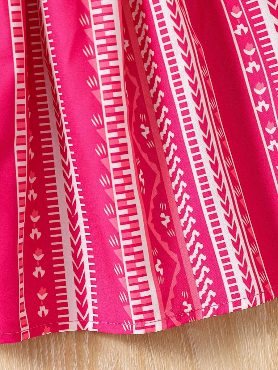 Glamgait Pink Color Printed Short Sleeve Midi Kids Dress