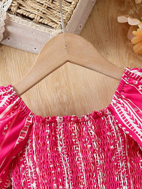 Glamgait Pink Color Printed Short Sleeve Midi Kids Dress